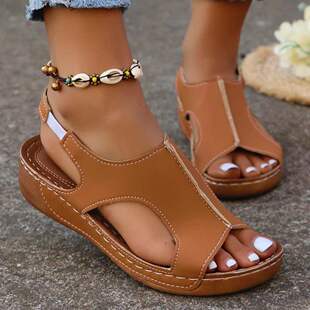 Cross-Border Large Size Casual Sandals 2024 Summer New European and American Fashion Cut Out Open Toe Round Toe Beach Roman Sandals