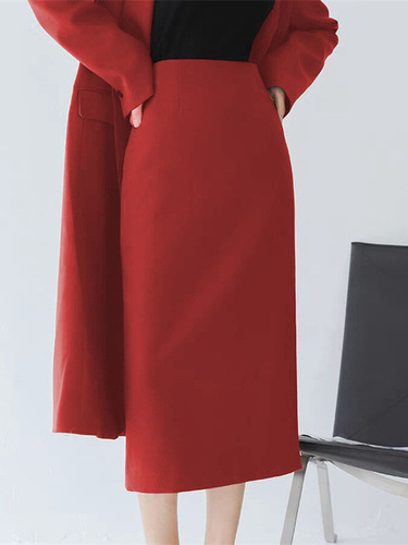Women's Straight Suit Dress with Half-Sleeve Blouse, Spring and Autumn Season, Mid-Long Length, Slimming, Elegant, High-Waisted, Back Slit, Bustier Skirt