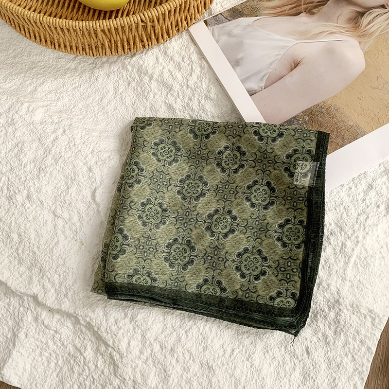 Bufanda de seda, bufanda cuadrada pequeña, personalidad retro, textura de algodón y lino, turbante, banda para el cabello, habitación con aire acondicionado de verano, protección para el cuello, chal exterior