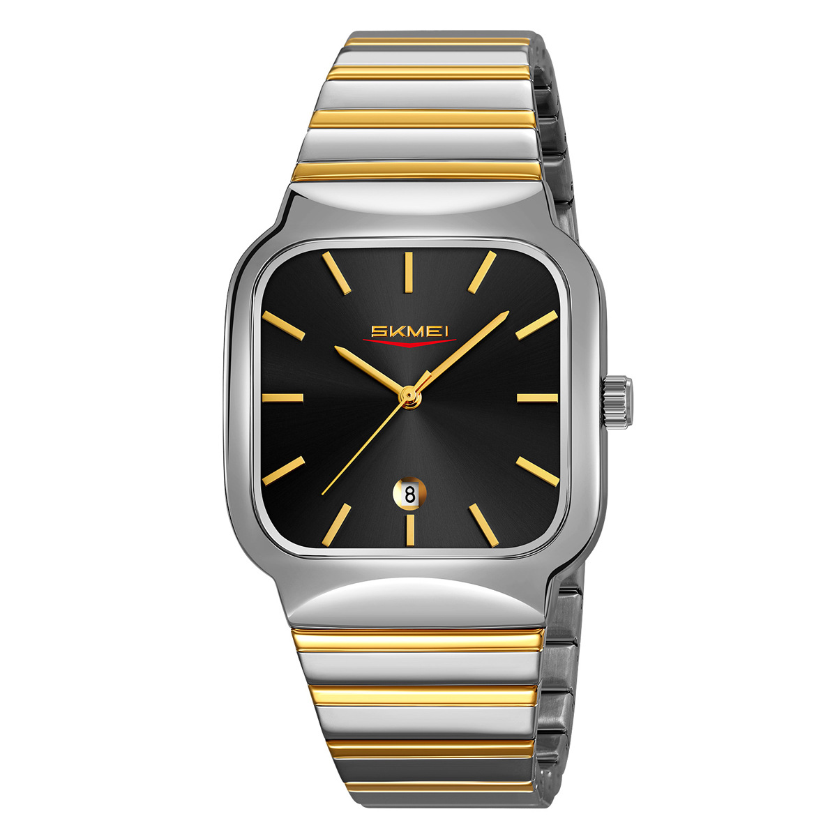 Reloj de negocios para hombres cuadrado de cuarzo correa de acero simple calendario negro relojes de hombre al por mayor en stock transfronterizo