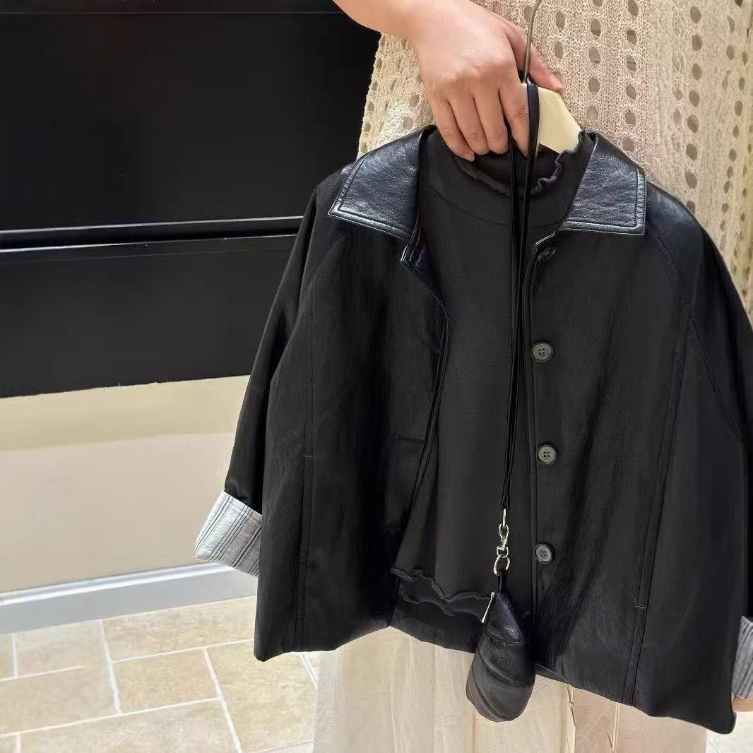 Chaqueta de cuero negro de otoño para niños coreanos, chaqueta simple de color sólido para niños y niñas, chaqueta de moda suelta
