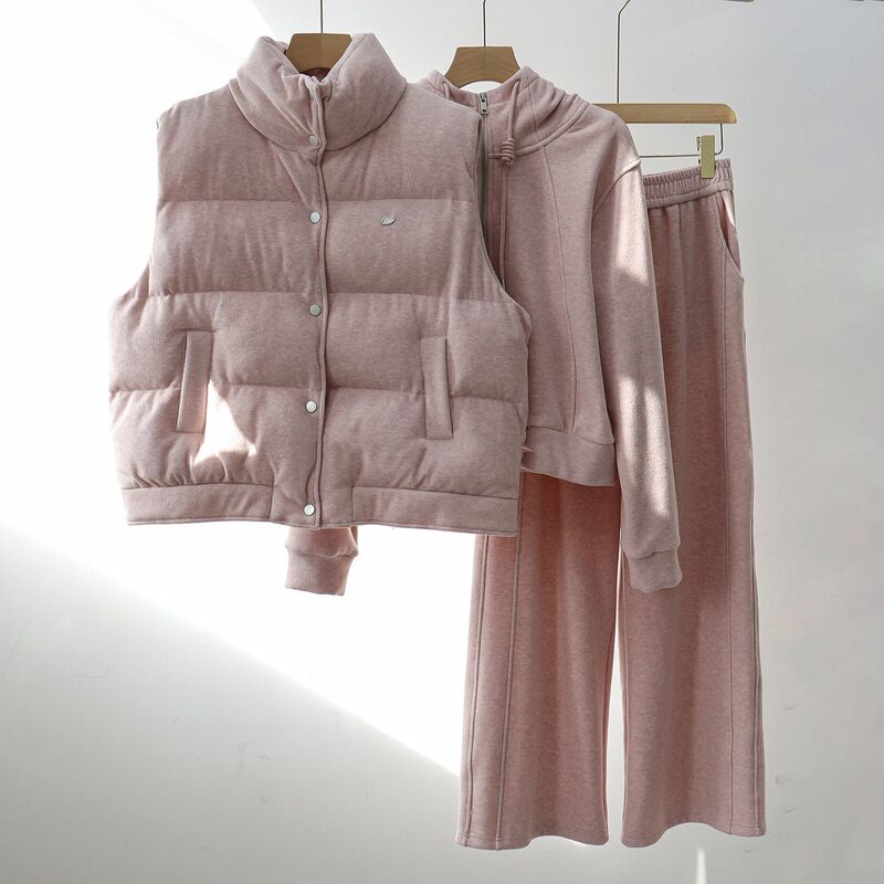 Sports Casual Suit for Women, Autumn and Winter Work Clothing, Casual Sports Vest, Velvet Sweatshirt, Wide-Leg Pants, Three-Piece Suit for Women Sports Casual Suit for Women, Autumn and Winter Work Clothing, Casual Sports Vest, Velvet Sweatshirt, Wide-Leg Pants, Three-Piece Suit for Women