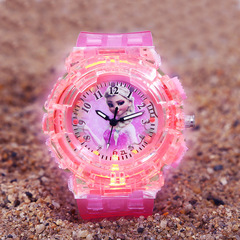 Frozen Cartoon Fashion Creative Colorful Light Electronic Watch for Boys and Girls, Transparent Glowing Quartz Watch