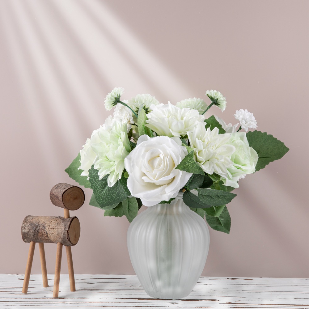 廠家仿真花批發 大麗花玫瑰束外貿假花出口婚慶家庭裝飾品GF15538