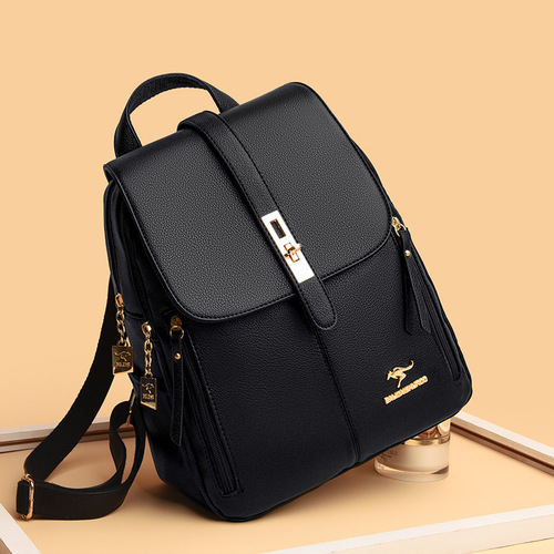Cross-border women's dual-shoulder bag 2025 new Korean-style versatile soft leather bag simple large capacity travel women's backpack bag