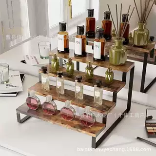 跨境新款铁木结合阶梯式置物架香薰架饰品首饰置物架手办娃娃展示