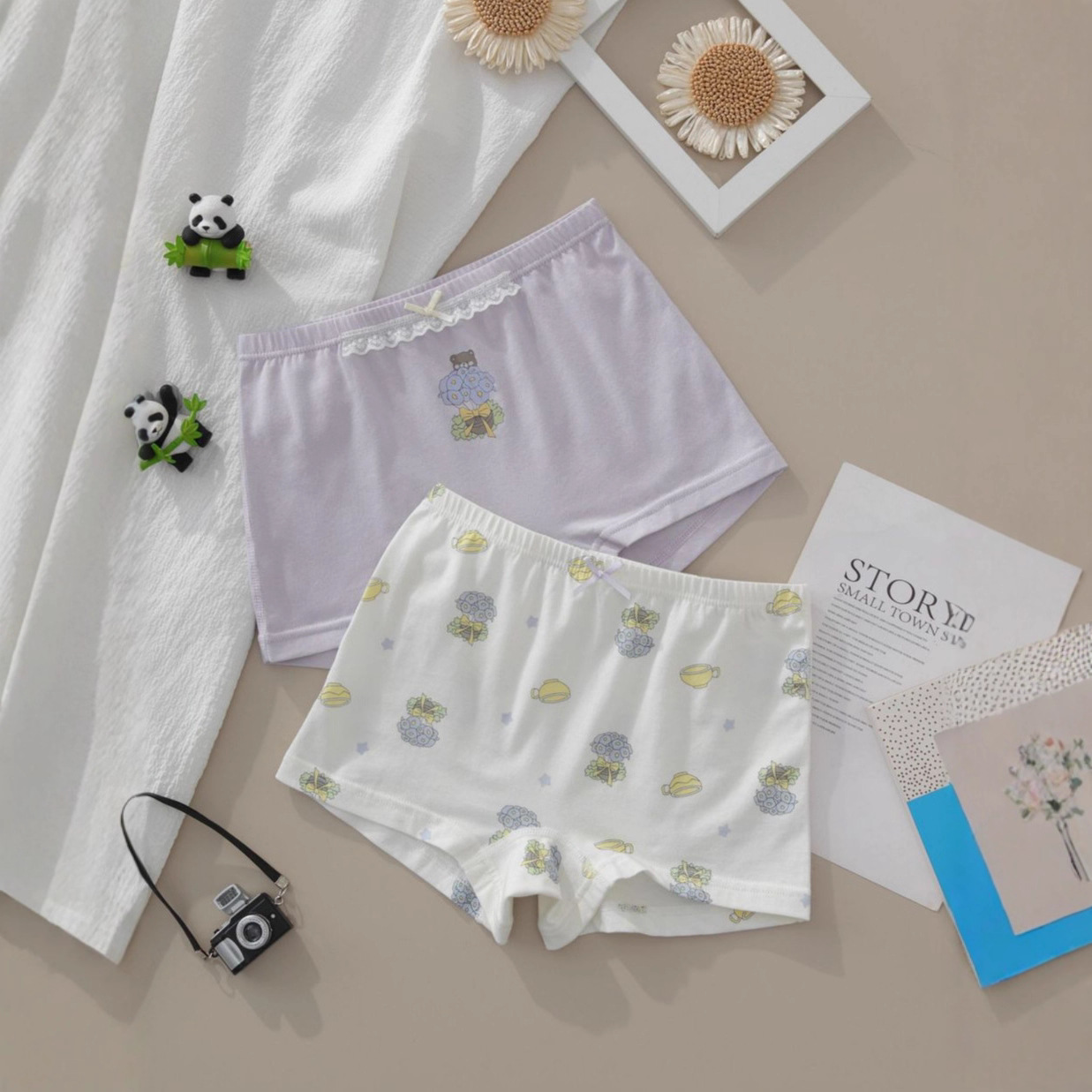 Girls' Underwear Four-Corner Children's Cute Antibacterial Mid-Waist Boxer Girls Student Girls Wholesale