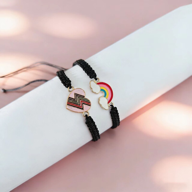 Amazon Cross-Border Unisex Rainbow Hand-Woven Bracelet Bohemian Style Colorful Peach Heart Friendship Bracelet
