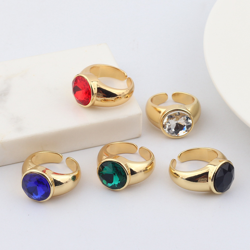 Fashion Geometric Copper Open Ring Plating Zircon Copper Rings