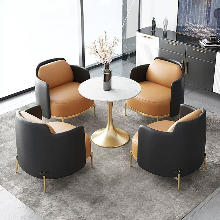 会所大堂网红休闲沙发美容院商务接待洽谈沙发桌椅售楼处一桌四椅