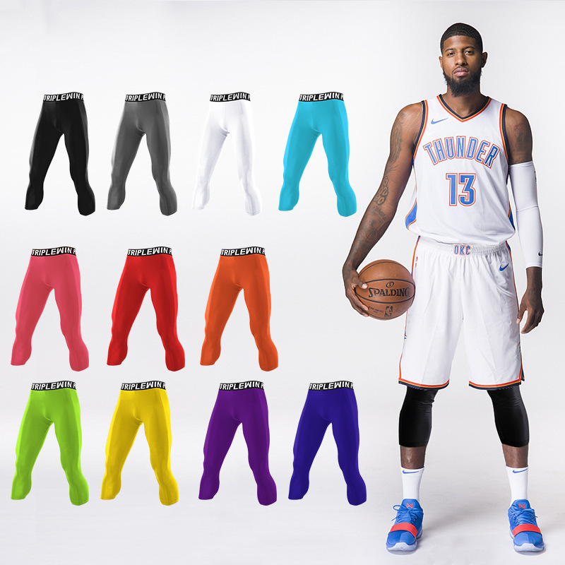Men's Sweat-Absorbent, Quick-Drying, High-Elastic, Tight-Fitting Training Protective Fitness Sports Running Basketball Football Base Layer Three-Quarter Pants in Multiple Colors Men's Sweat-Absorbent, Quick-Drying, High-Elastic, Tight-Fitting Training Protective Fitness Sports Running Basketball Football Base Layer Three-Quarter Pants in Multiple Colors