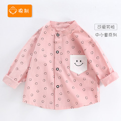 Children's Long-Sleeved Shirt for Young Girls, Baby Spring Style Stand Collar Top, Little Girl's Smiling Doll Shirt