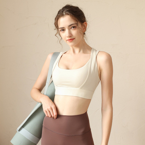 Nylon high-elastic push-up sports bra for women, shock-proof back-beautiful fitness bra, high-intensity running outer yoga vest