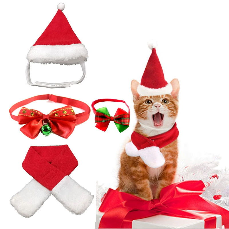 Аксессуары для домашних животных Рождественский костюм галстук-бабочка для собак с кошачьим воротником Рождественская шапка шарф двусторонний бархат трансграничный питомец