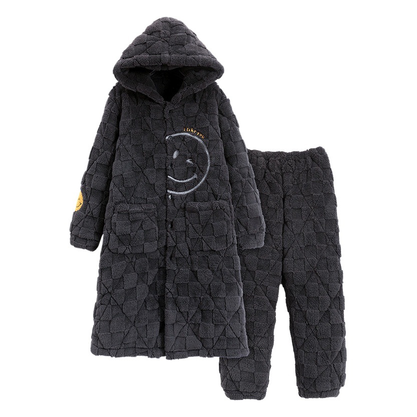 Pijamas de invierno para hombre 2024, bata acolchada de tres capas de longitud media, forro polar coral cálido con capucha, informal y grueso para uso exterior