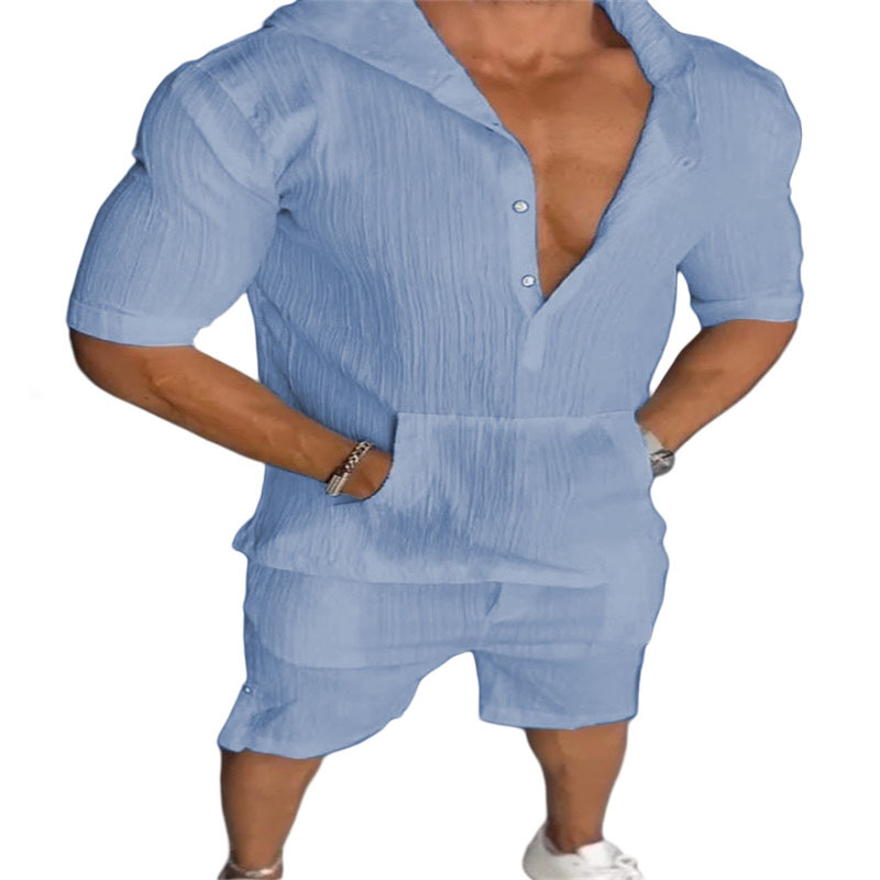 Men's Casual Hooded Sweatshirt And Shorts Two Piece Set_voghion.com
