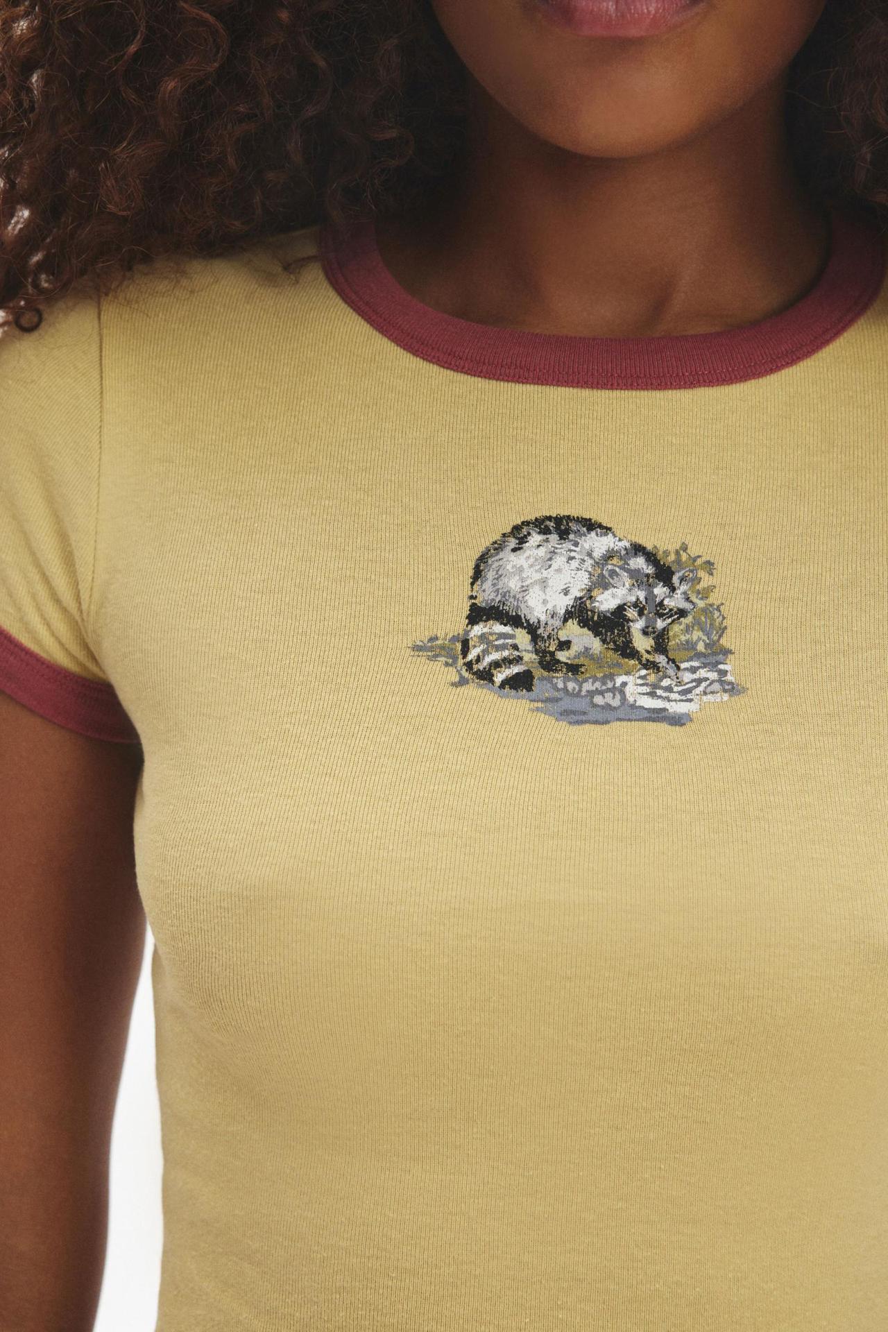 Spring Women Tops Personalized Printed Contrast Color Slim Fit T shirt