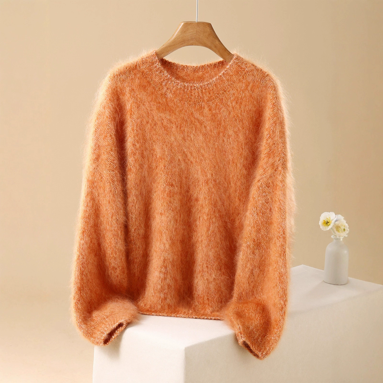 Свитер Cashmere elite бархатный вязаный, круглый ворот, one size, мягкая пушистая фактура