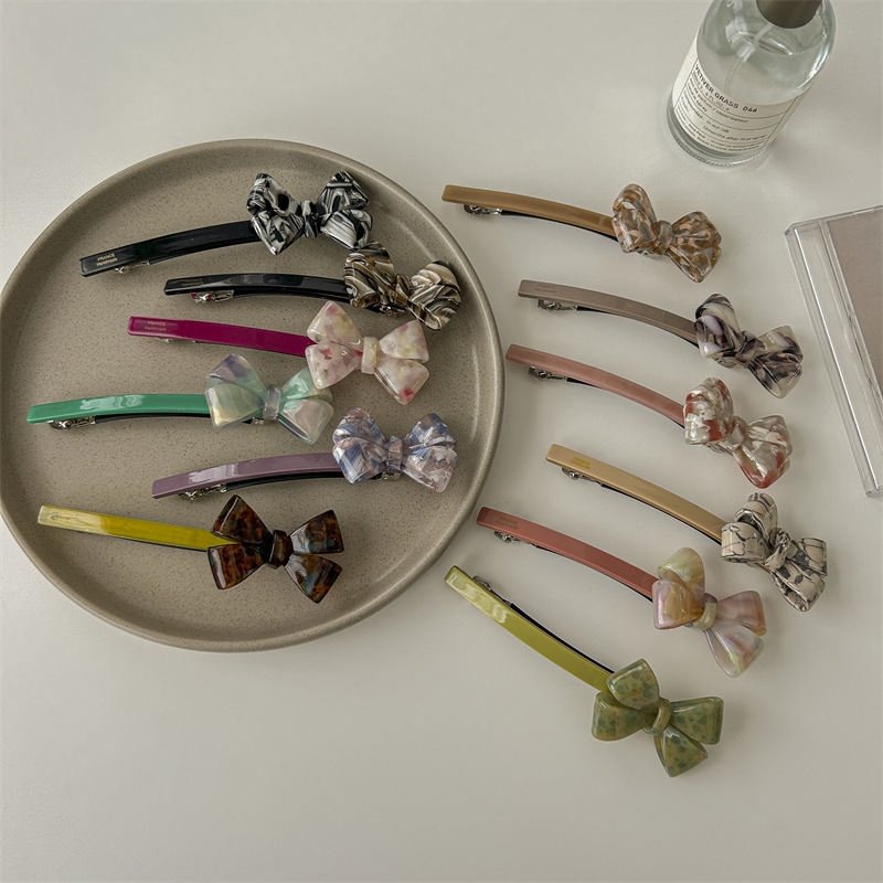 簡約醋酸蝴蝶結頭飾髮夾女後腦勺一字夾網紅2022新款高端彈簧夾子