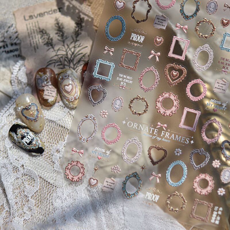 tomoni embossed nail art stickers new vintage oil painting baroque style nail stickers oil painting frame decorations