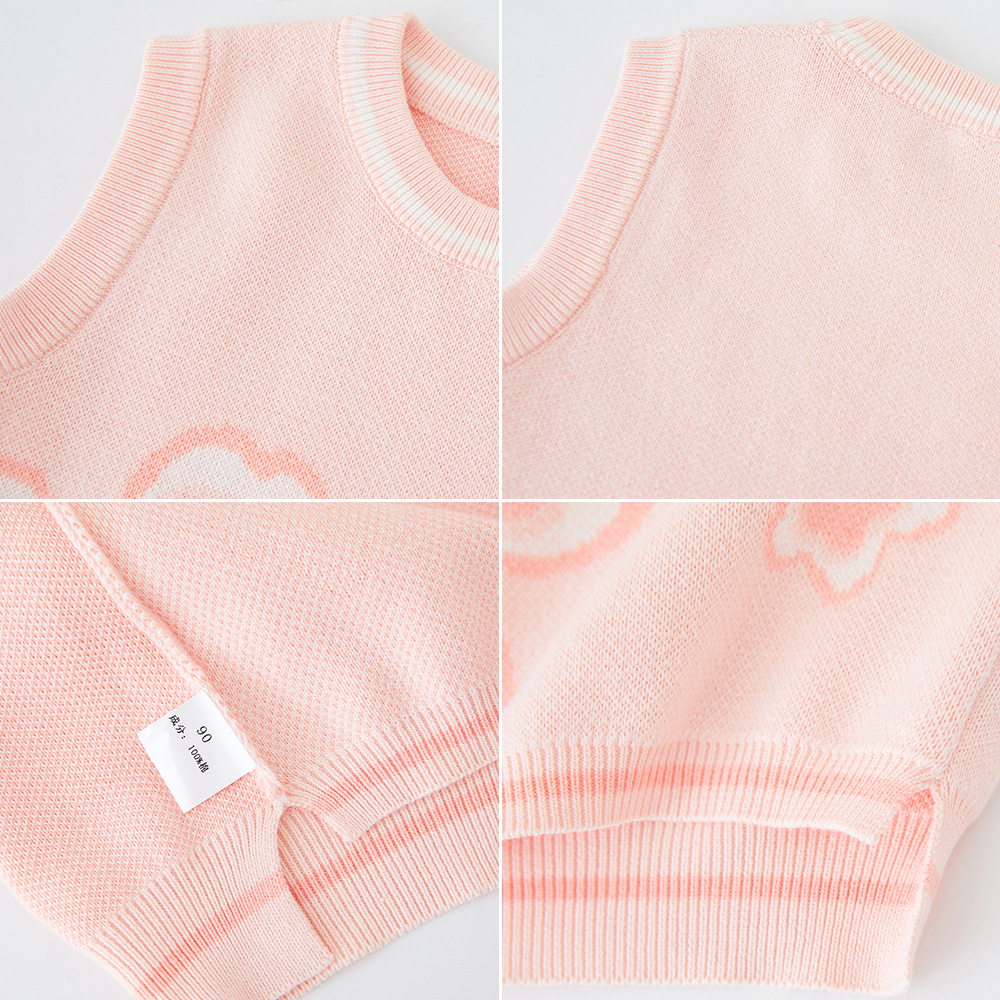 Chaleco de punto jacquard con cuello redondo, chaleco tejido, chaleco infantil, algodón puro, clase A, disponible para dropshipping.