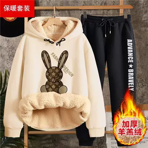 Свитер-костюм комплект из овечьего бархата Студенческий костюм женский 2022 новинка осень/зима на флисовой подкладке свитер утепленный брюки