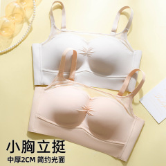 无磁性防走光蜜桃胸小胸显大内衣女无钢圈聚拢文胸透气简约光面