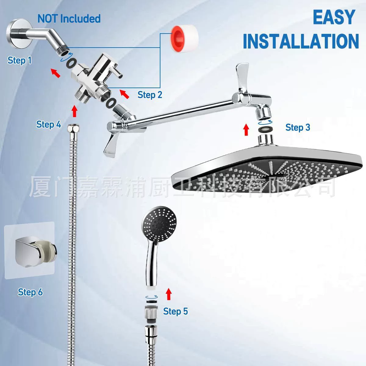 American 6-Function Handheld Shower Set with 12-Inch Rain Top Head, Pressurized Water