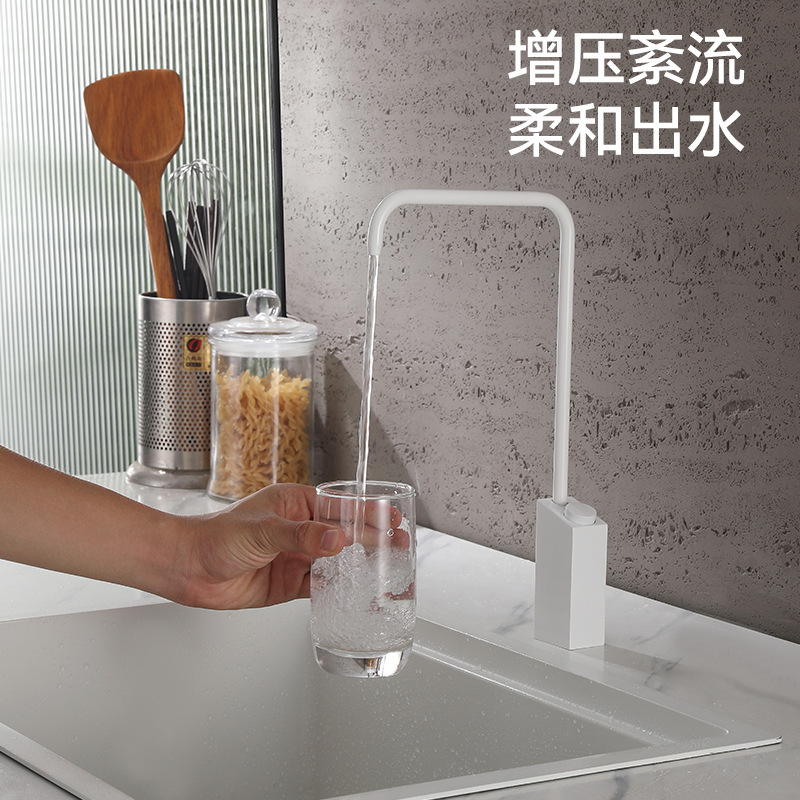 白い家庭用茶室キッチン浄水器ボタン式回転可能なストレート飲料水2分4分単冷浄水器蛇口|undefined