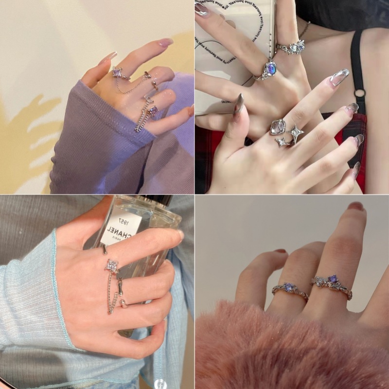 欧美不规则流苏戒指女小众设计时尚个性食指戒银色简约冷淡风指环
