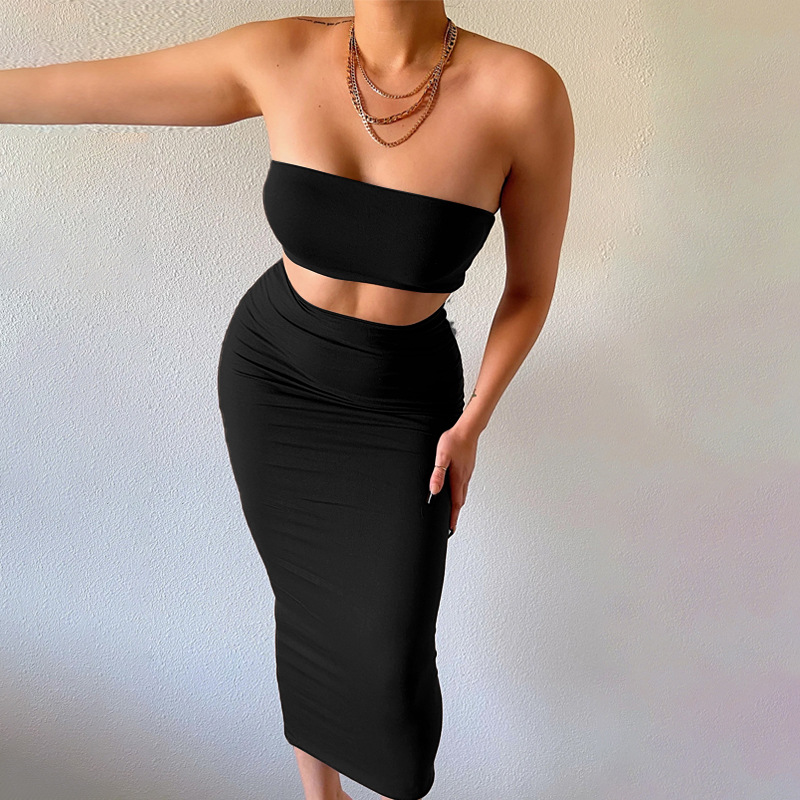 2025 New Summer Women's Fashion Cross-Border Tube Top Slim Fit Bodycon Skirt Set Wholesale From Manufacturer_ecoleips.com