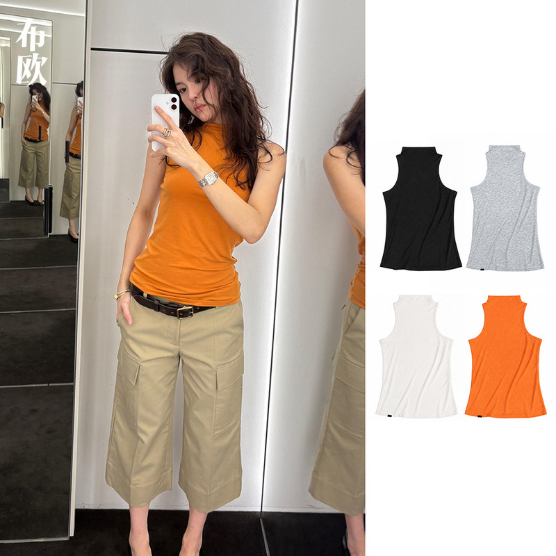 "Lyocell Sheep Wool Fabric" Turtleneck Off-Shoulder Tank Top for Women, Sleeveless, Slim-Fit, Simple and Stylish Undergarment