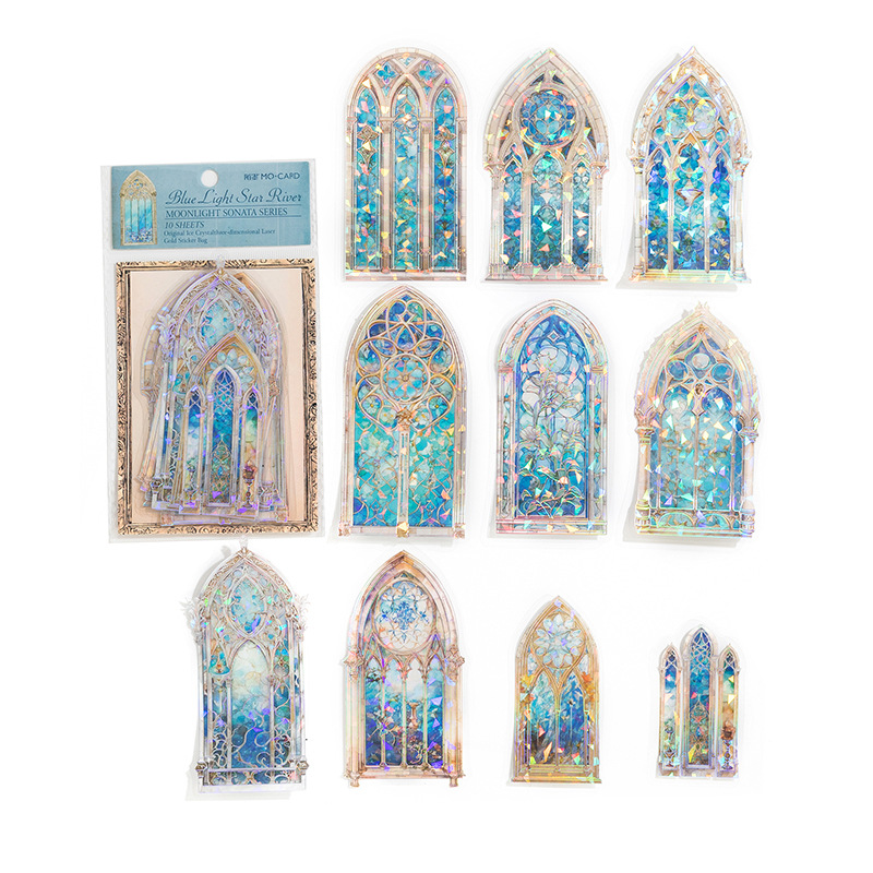 Mo Paquete de pegatinas para mascotas Moonlight Sonata serie láser tridimensional mano de oro cuenta DIY pegatinas decorativas 10 unidades 6 modelos