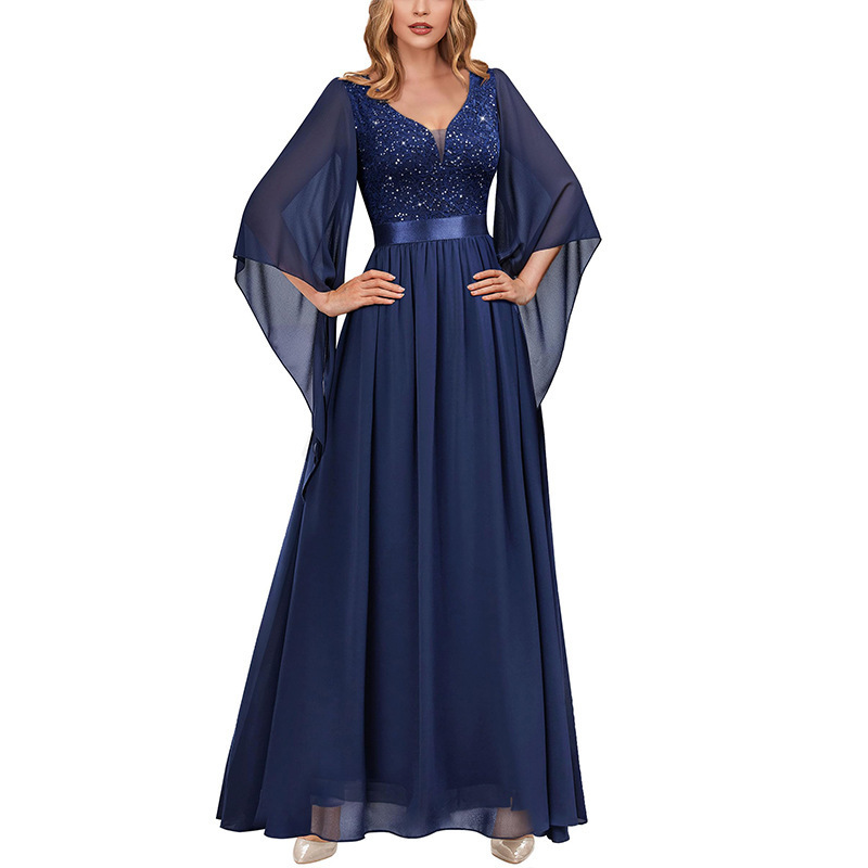 European and American Amazon chiffon plus-size dresses, bridesmaid dresses for sister groups, long V-neck evening gowns for parties and banquets, women's wear European and American Amazon chiffon plus-size dresses, bridesmaid dresses for sister groups, long V-neck evening gowns for parties and banquets, women's wear