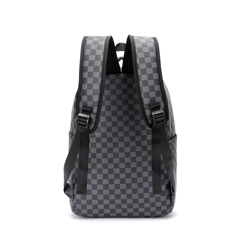 Mochila escolar casual transfronteriza nueva PU mochila a cuadros para hombres Bolso de computadora de moda coreana mochila de gran capacidad