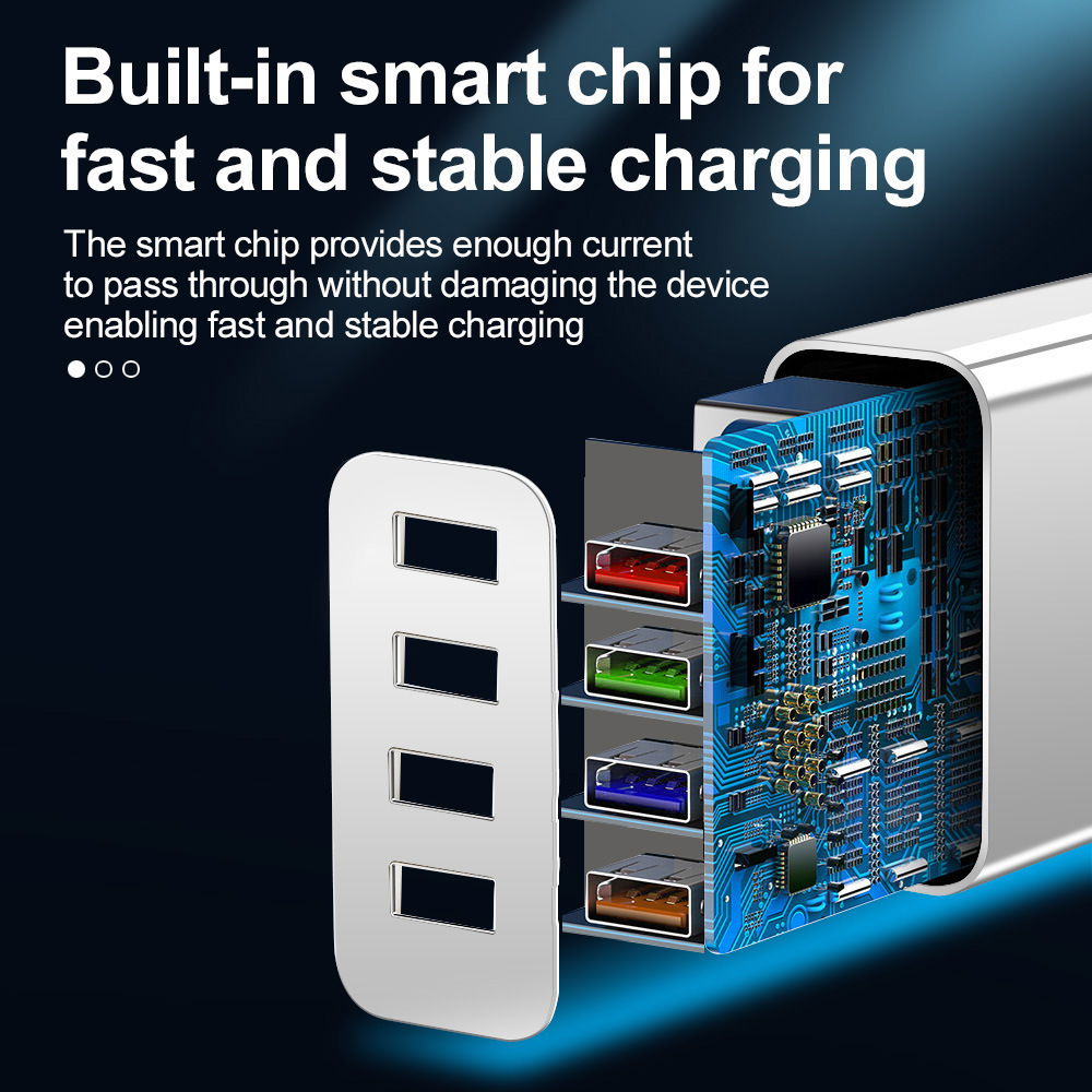4USB mobile phone charger 5V3A multi port QC3.0 headphone watch fast charging head European and American standards_voghion.com