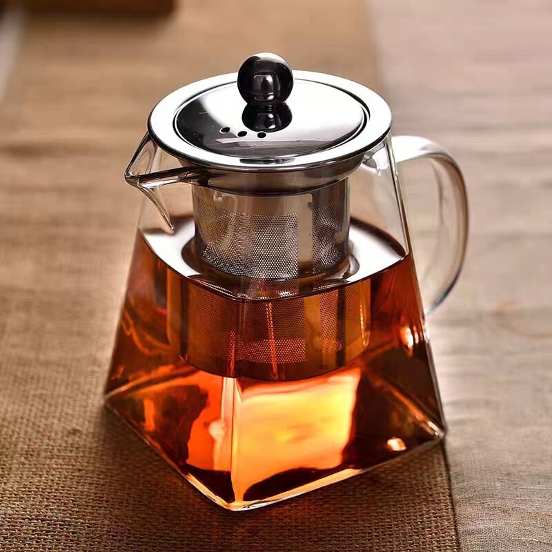 High-End Teapot Heat-Resistant Glass Flower Teapot with Stainless Steel Filter Square Pot High Borosilicate Glass Fair Cup High-End Teapot Heat-Resistant Glass Flower Teapot with Stainless Steel Filter Square Pot High Borosilicate Glass Fair Cup