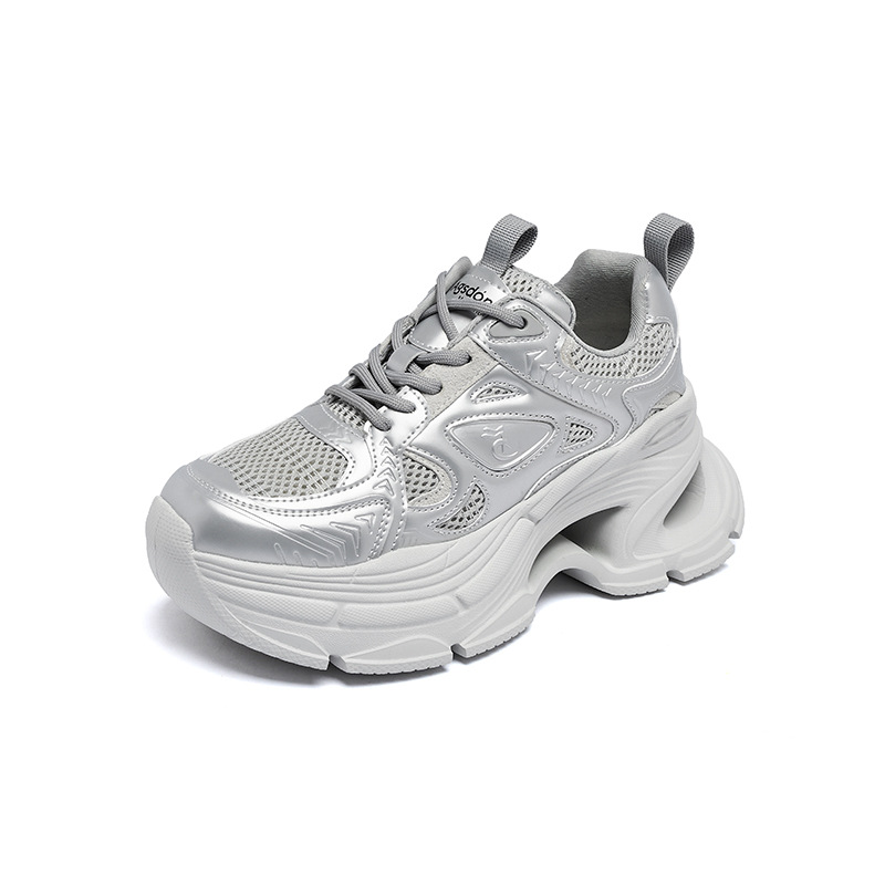 Augu Shi Deng grueso zapato padre y mujer 2025 nuevo otoño invierno retro plata zapatillas deportivas casuales zapatillas de correr ligeras
