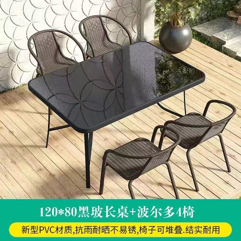 120cm black glass long table +4 chairs