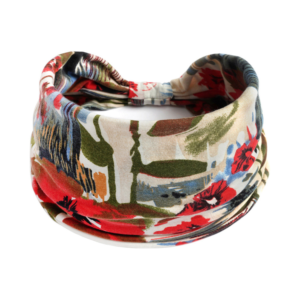 Europa y América nueva impresión elástica deportiva correa de cabello damas banda ancha correa de cabello turbante retrógrado joyas para el cabello de yoga