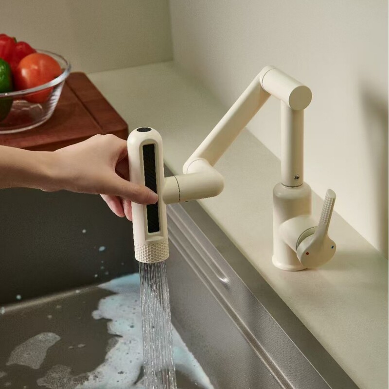 Rotatable and Retractable Basin Faucet with Multi-Directional Water Outlet, Dual-Purpose for Kitchen and Bathroom, Flexible Switching Cleaning Faucet