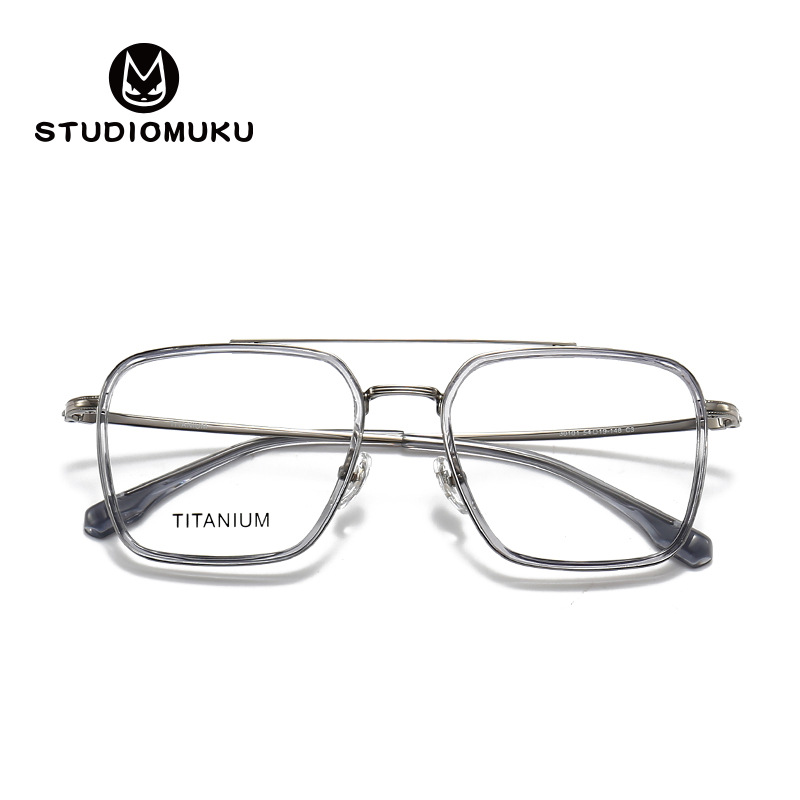 STUDIOMUKU gafas de madera cool trajes matones grandes hombres temperamento marco sólido gafas de marco de titanio puro