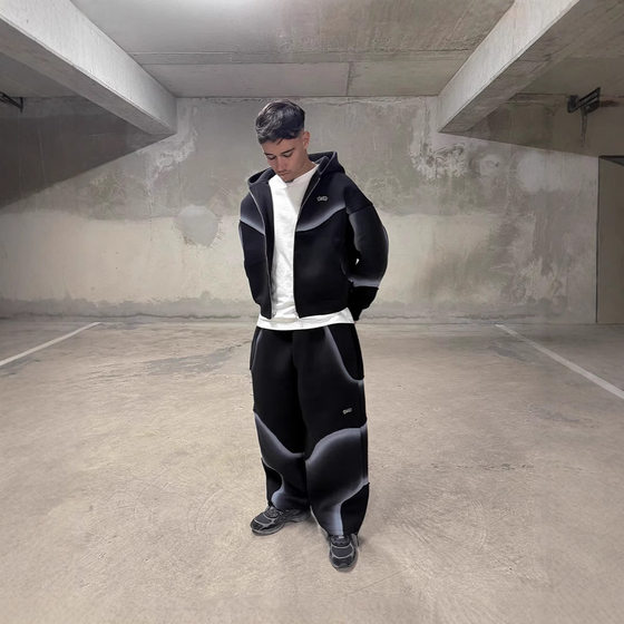 American Style Retro Gradient Hooded Cardigan Sweater Men's and Women's Loose Comfortable High Street Design Sense Jacket Pants
