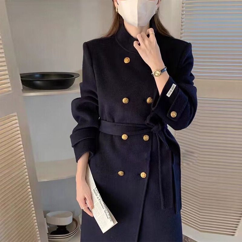 Metal Double-Breasted Belted Woolen Coat Image 7