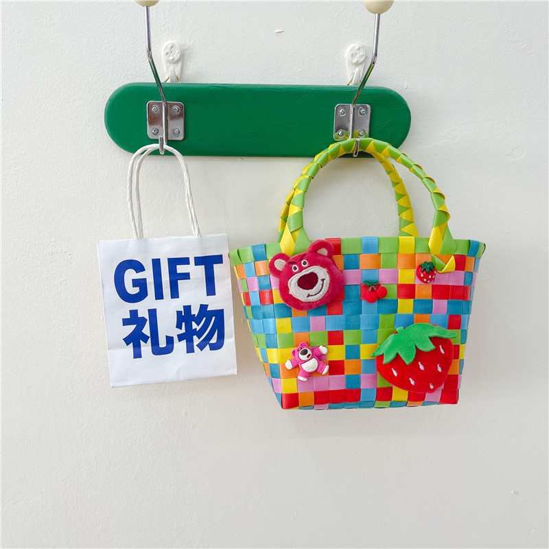 2023 Nueva Chica frito de la calle cesta de verduras bolso tejido PC bolso tejido de color portátil cesta de dibujos animados lindo bolsa de playa