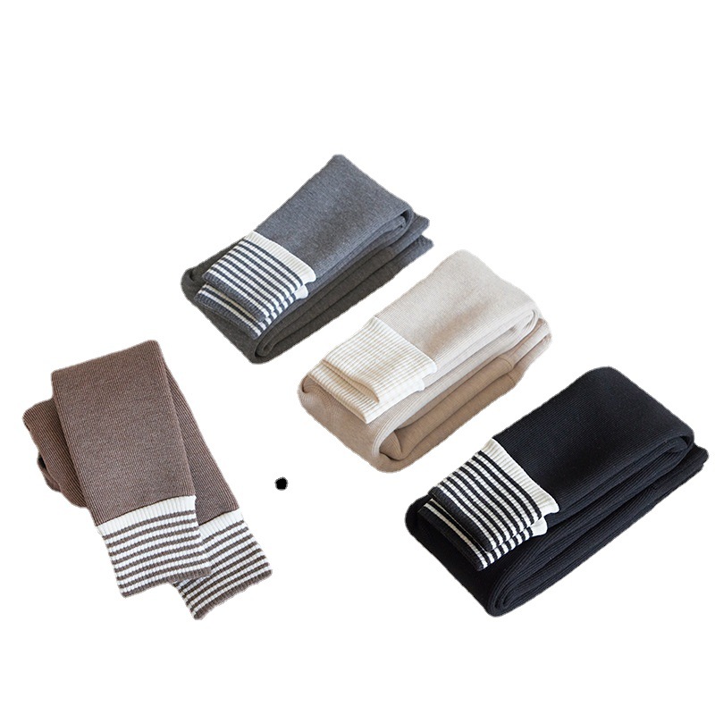 Chicas de invierno forrado de lana gruesa polainas bebé ajustable entrepierna rayas tobillo-longitud Cachemira engrosada recortada pantalones caliente