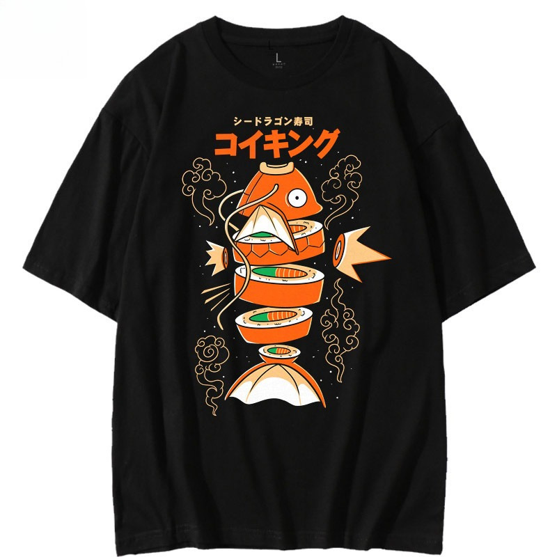 Japanese Poksammon King Carp Magikarp Sushi Sashimi Short-Sleeved T-Shirt Loose Men and Women Summer