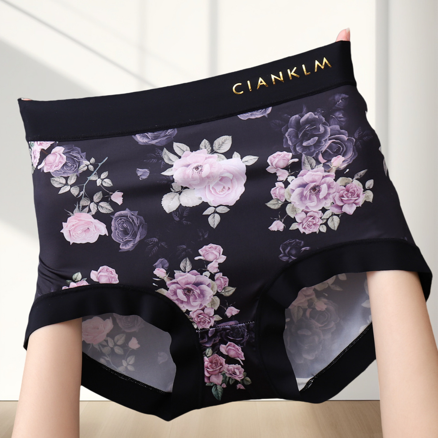 Women's Ice Silk Lightweight High-Waisted Tummy Control Hip-Lifting Printed Breathable Comfortable High-Elastic Plus-Size Women's Briefs