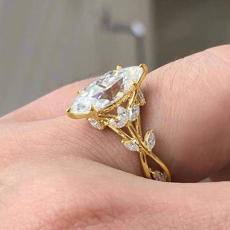 7g Weight 0.03µm Gold Plating Thickness Water Plating Gold Plating Process KC Golden Plated Plating Material Zircon Inlay Material Rings Classification 1 Piece Quantity Holiday, Daily Occasion Copper Material Leaf Pattern All Seasons Season Women's Gender Elegant, Novelty Style Claw Setting Craft Wholesale Jewelry Elegant Novelty Leaf Copper Zircon Rings 2