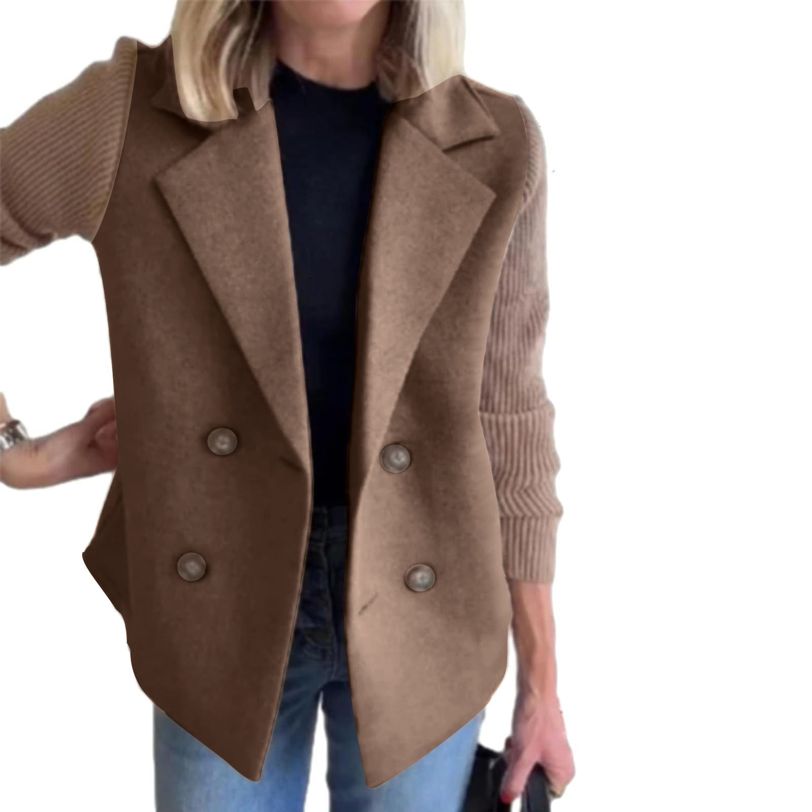 Amazon 2025 Spring & Fall New Cross-Border European and American Export Women's Clothing Fashionable Woolen Splicing Woolen Jacket for Women